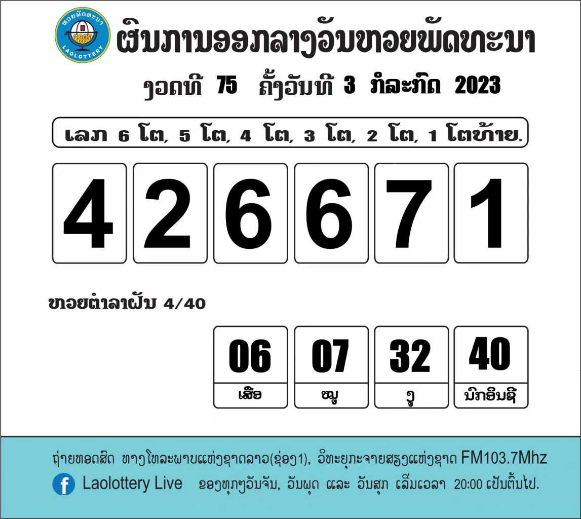 หวยลาว 3 กรกฎาคม 2566