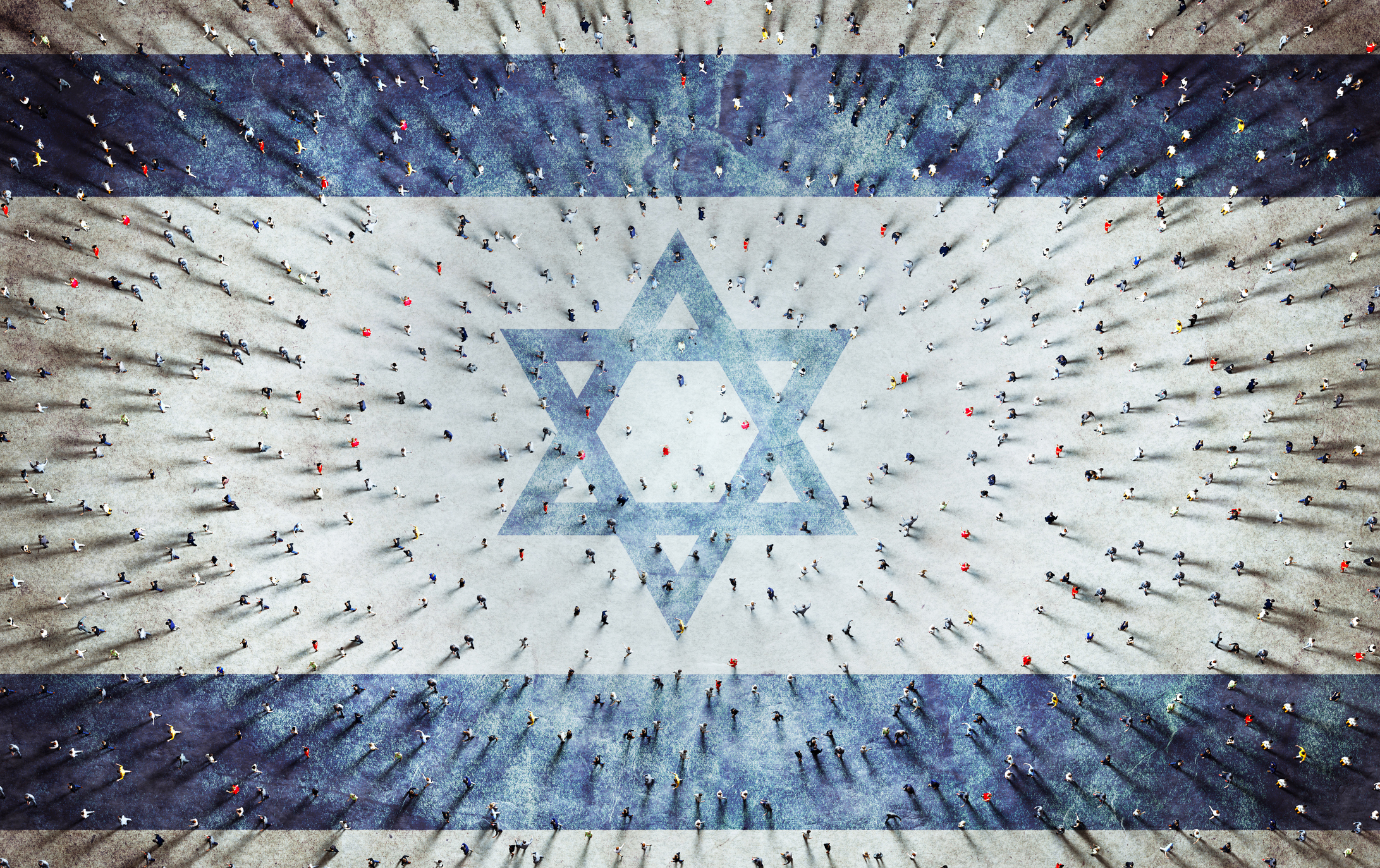 Crowd of people on Israeli flag